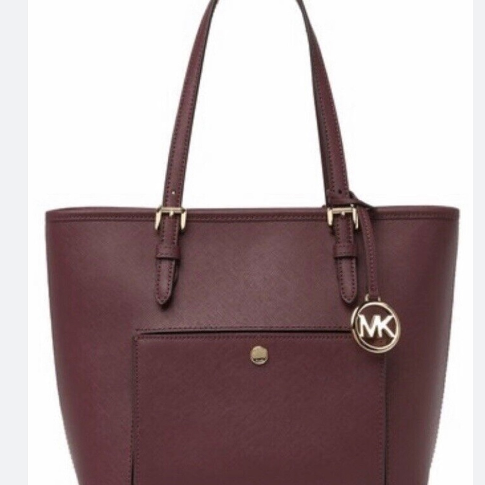 Michael Kors Jet Set Snap Pocket Leather Tote Maroon - Picture 6 of 6
